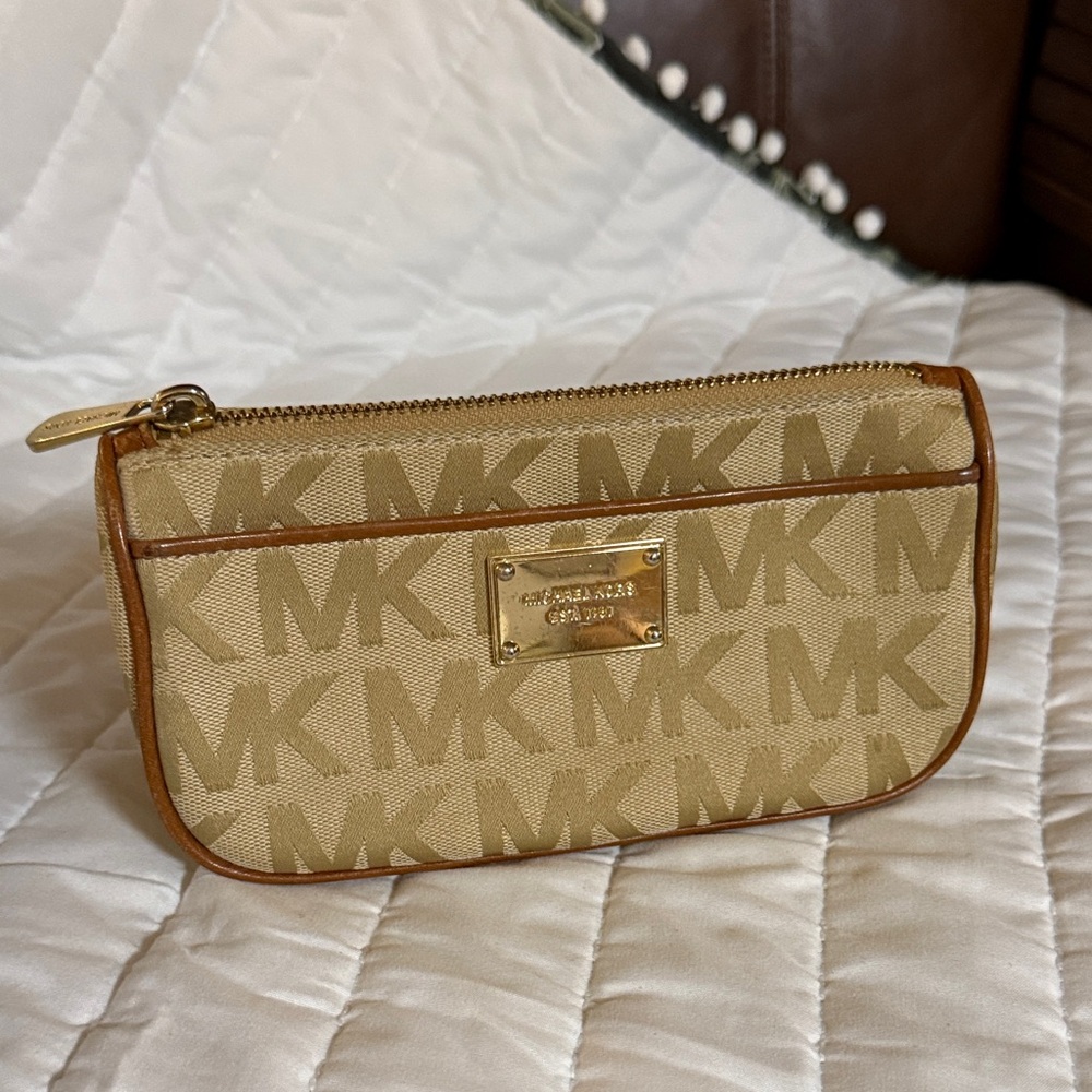 Michael Kors Tan Monogram Small Cosmetic Bag